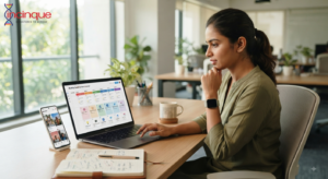 Social media manager planning a monthly content calendar